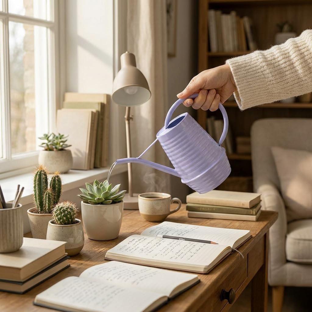 HORTICAN Small Watering Can, 0.3 Gallon/34oz., Violet Purple, Galvanized, Indoor Water Can, Metal Watering Can with Long Spout, Plant Water Can for Indoor Plants