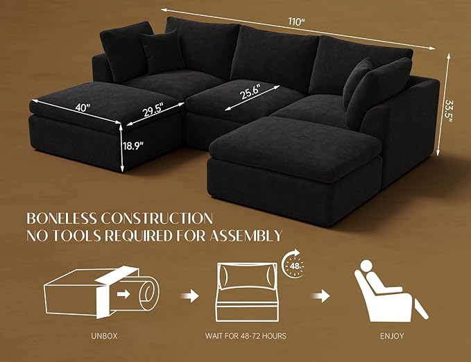 ohllob 110" U Shaped Couch, Cloud Sectional Couches