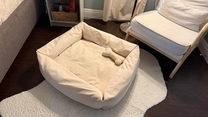 Rectangular Natural Cotton Canvas Dog Bed with Raw Cotton Insert – Eco Friendly Pet Bed with Removable Washable Cover, Breathable Cushion for Dogs & Cats (Natural, X Large 42" × 30" × 8")