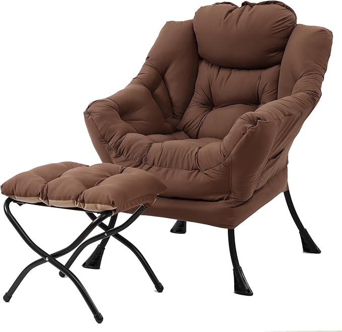 MBOOYOME Lazy Chair with Folding Ottoman, Modern Accent Armchair with Armrests