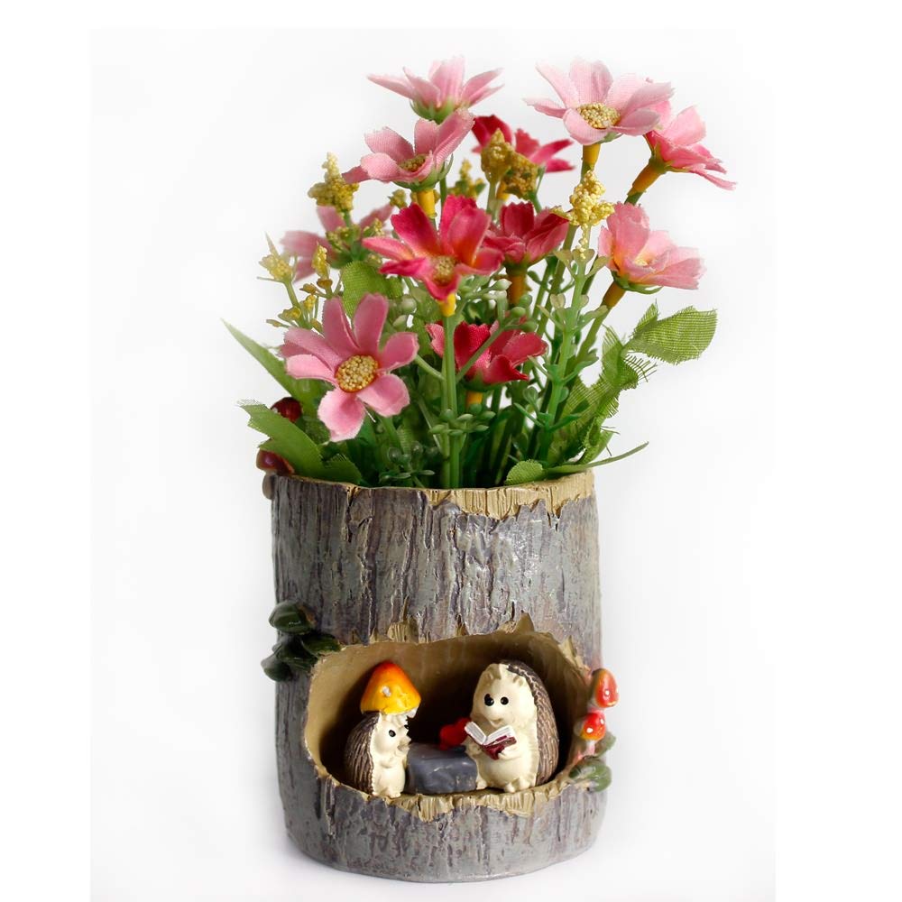 GoodPlay Flower Pot Succulent Planters Tree Hole Pots Resin Flower Plant Pot Office Home Garden Decoration (Hedgehog)