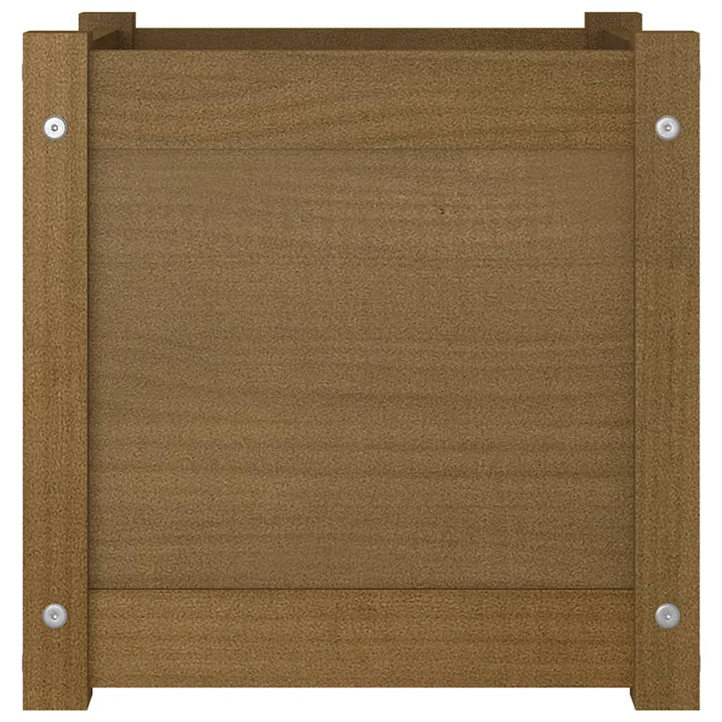 ZXQVLMRS Square Garden Planter Box, 15.7 Inch Solid Pinewood Flower Pot for Outdoor Patio, Backyard, Deck, and Indoor Home Decor, Honey Brown Stained Finish