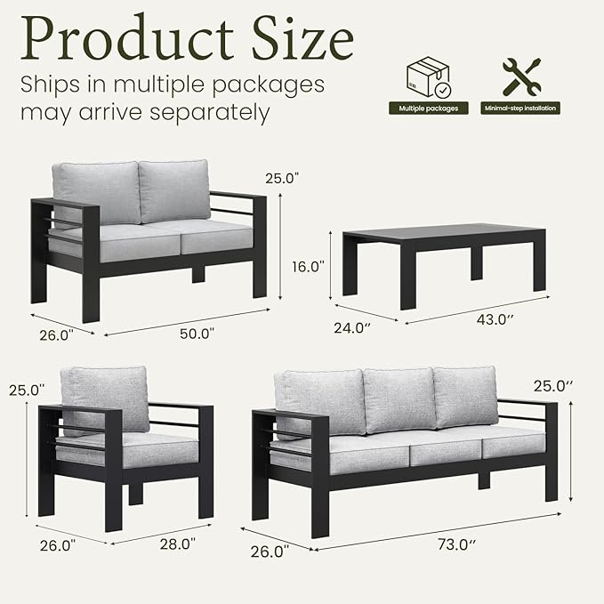 LayinSun Outdoor Aluminum Furniture Set, 5 Pieces Patio Sectional Conversation