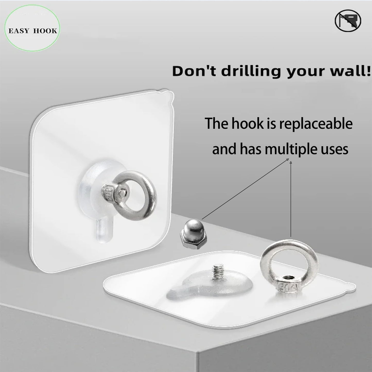 CACUINA 2 in 1 Adhesive Ceiling Hooks Heavy Duty No-Drill Hook for Hanging Plant,Wind Chime Suitable for Smooth Walls
