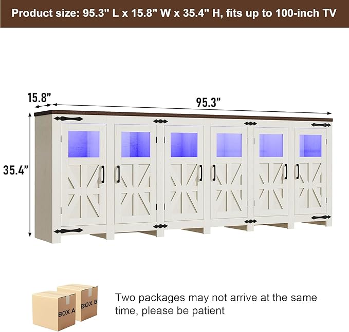 95.3" Large LED Farmhouse TV Stand
