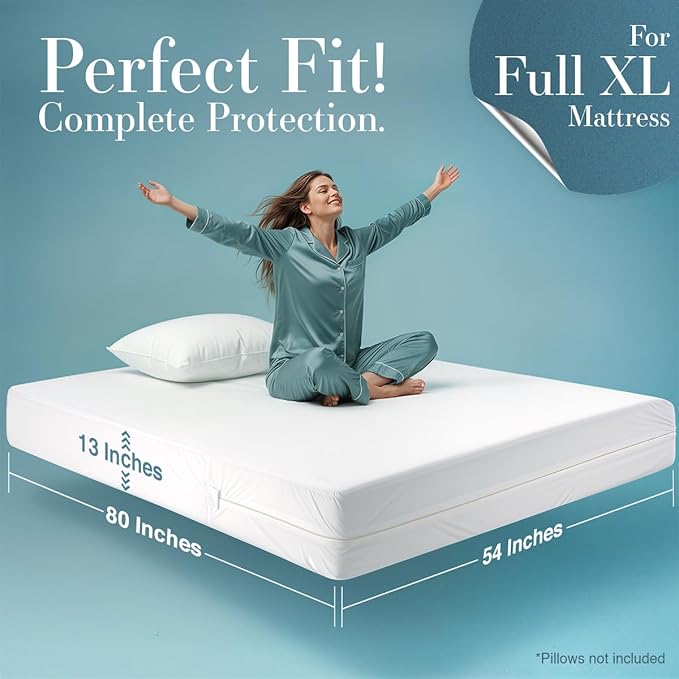 Utopia Bedding Mattress Protector Zippered Full XL Size, 100% Waterproof Bed