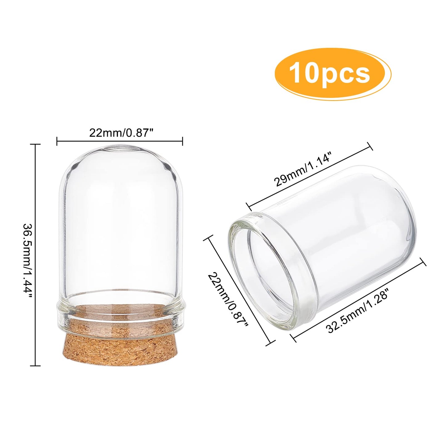 PH PandaHall 10pcs Cloche Bell Jar, Display Dome with Cork Base 8ml Mini Glass Bottles Dome Decorative Jars Display Case for Flower Storage Home Christmas Party Favor Decoration, 0.86x1.4inch