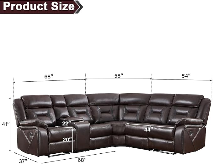 EBELLO Faux Leather Reclining Sectional Sofa Set