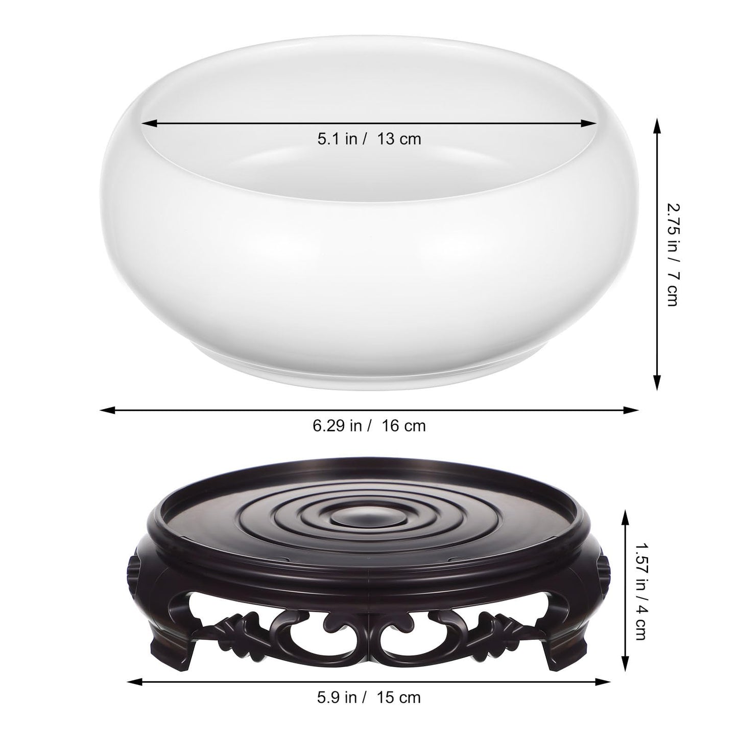 YARNOW Lotus Bowl Planter with Stand - 6.3 Inch White Ceramic Hydroponic Bowl for Water Lily, Daffodil & Bonsai - No Drainage Hole Decorative Indoor Plant Pot for Home Garden Office Zen Decor