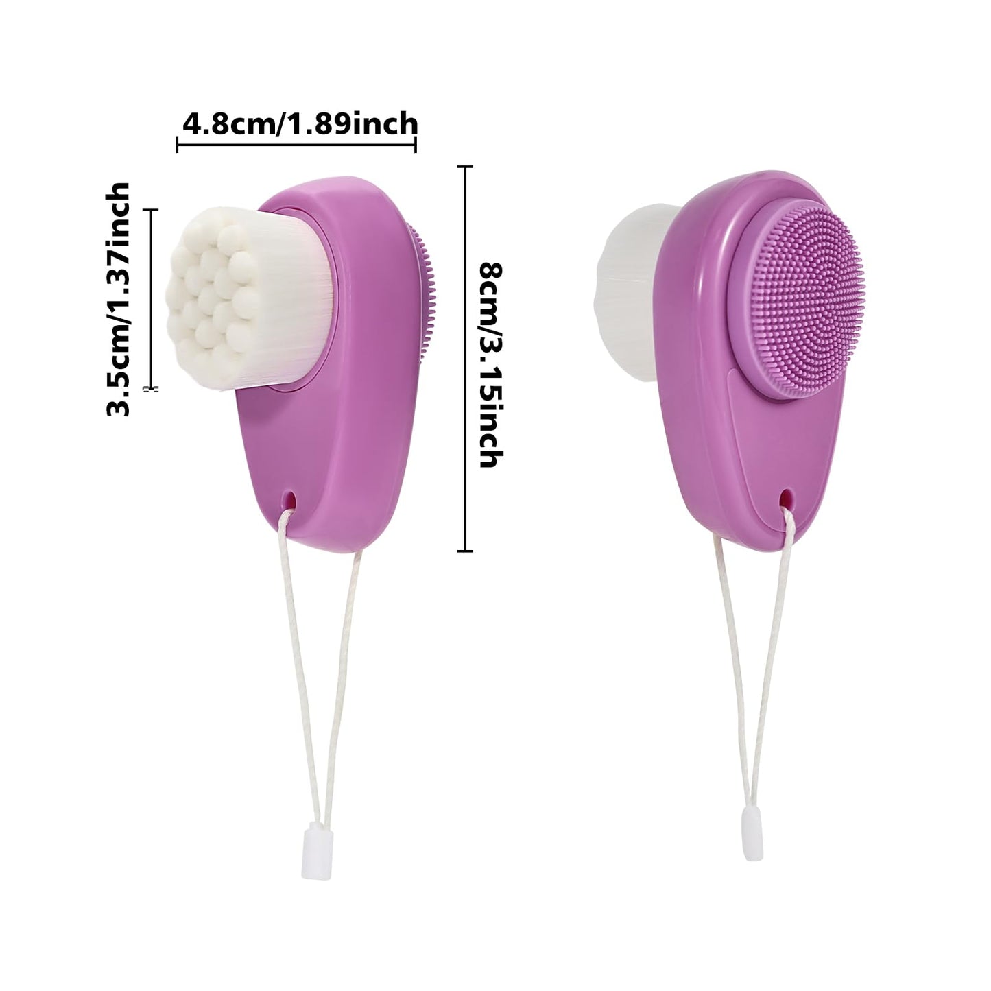 2 Pack Facial Cleansing Brush 2 in 1 for Face Exfoliation, Soft Bamboo Charcoal Microfiber Bristle Dual Face Silicone Scrubber Brush for Pore Deep Cleansing Skincare with Lid, Black+Gradient