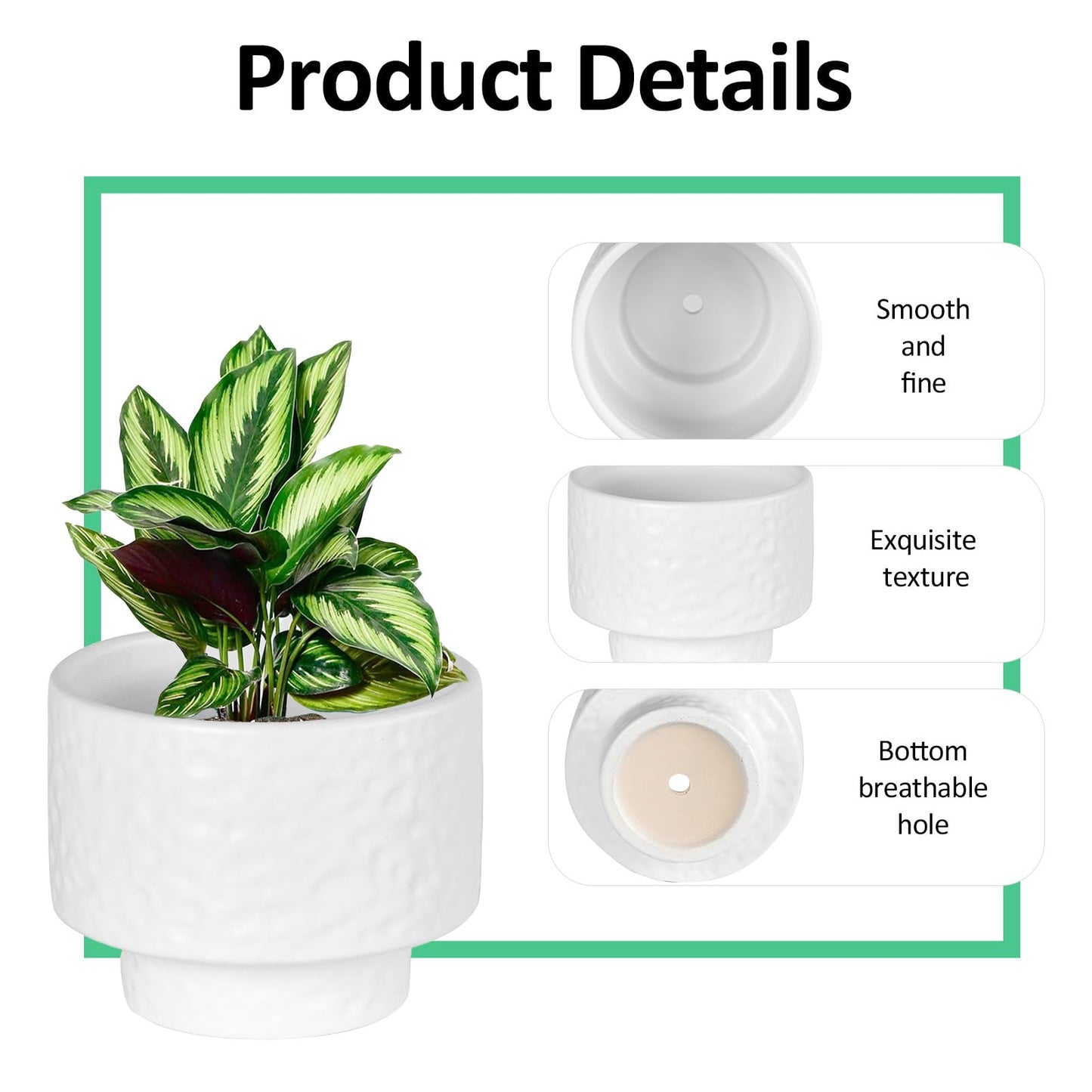 OXART 12.2+10+7.7 inch Ceramic Pots for Plants, Flower Pots for Indoor Plants with Drainage Hole, Round Large Plant Pots, Thick-Walled Ceramic Planters for Home Office, Set of 3, White