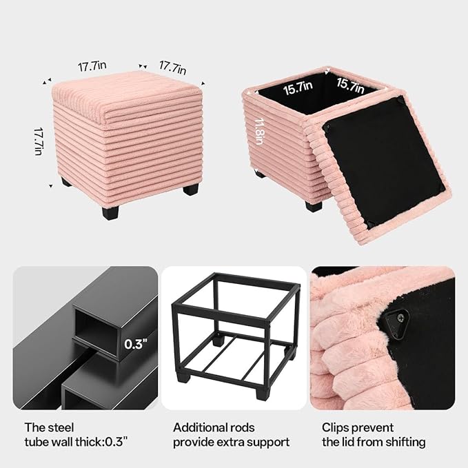 ABHENG 17.7 inches Faux Fur Ottomans Cube