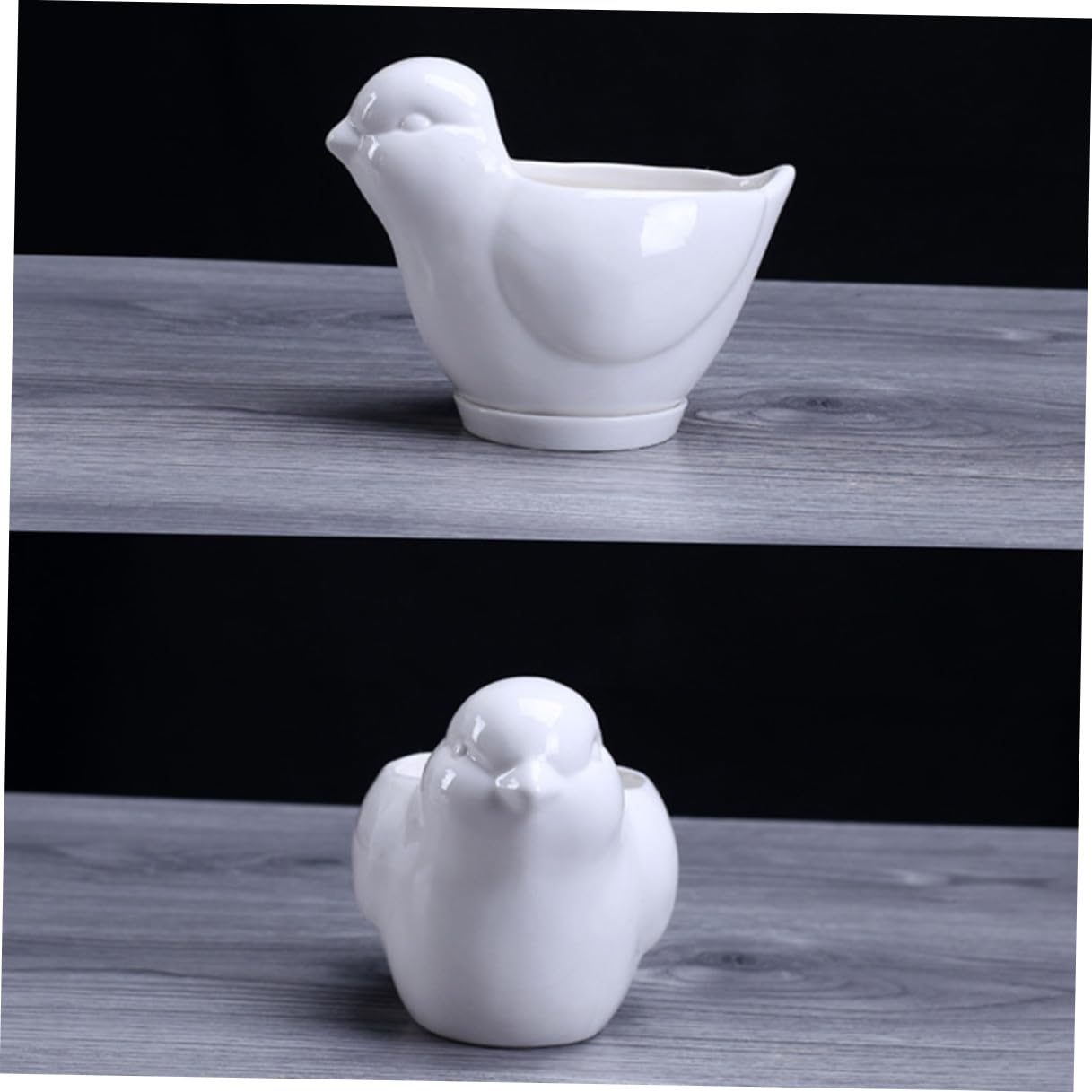 Kisangel Ceramic Flower Pot Succulent Plant Container White Large Bird Shape with Saucer Indoor Desktop Decor for Home Gardening
