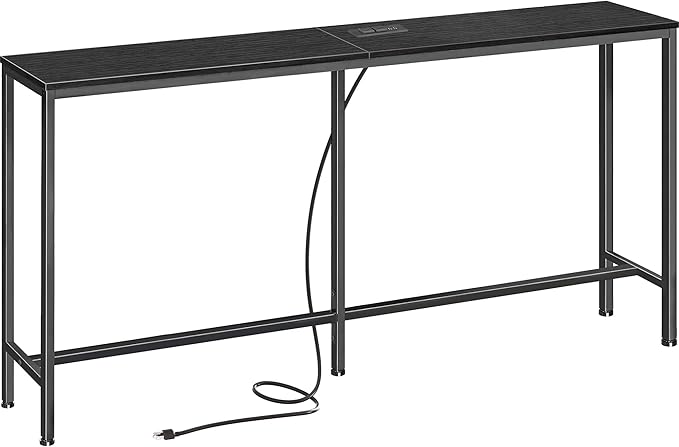 SUPERJARE Console Table with Outlet, 63 Inch Sofa Table with Charging Station