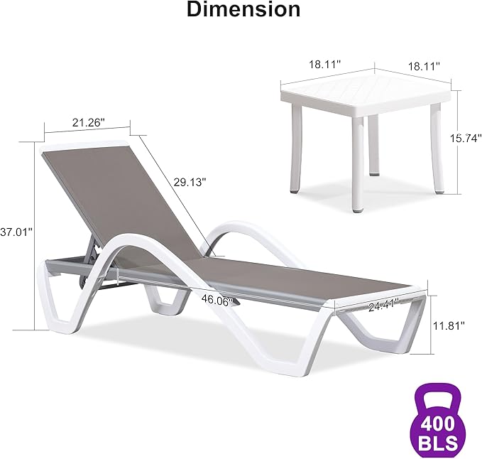 PURPLE LEAF Patio Chaise Lounge Chair Set Outside Aluminum Plastic Stackable