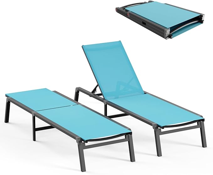 Patio Chaise Lounge Chair Set of 2, Foldable Lounge Chairs