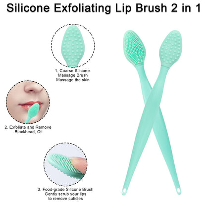 Silicone Facial Cleansing Brush 3 Pack, Beomeen 4 in 1 Handheld Face Scrubber for Deep Gentle Exfoliating, Double-Ended Face Wash Scrub Brush for Face Skincare and Massage (Green)
