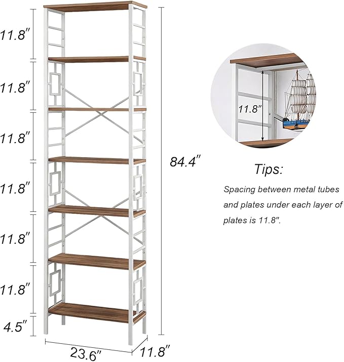 HOMISSUE Bookcase, 7-Tier Tall Bookshelf Metal Bookcase and Bookshelves