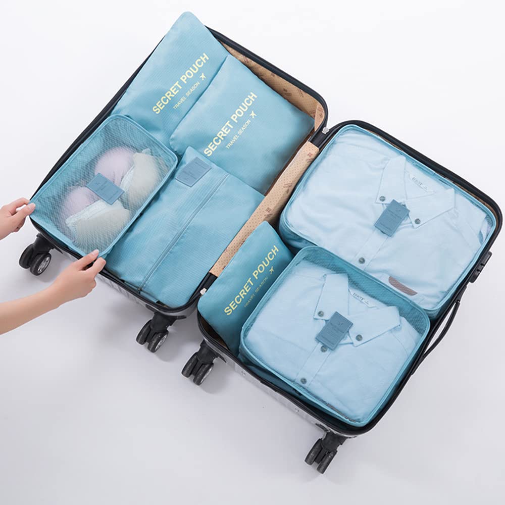 Fxkoolr Packing Cubes for Suitcases - 7 Pieces, Light Packing Cubes for Travel, Suitcase Organizer Bags Set, Luggage Organizers for Suitcase, Water-Resistant Travel Essentials, Nile Blue