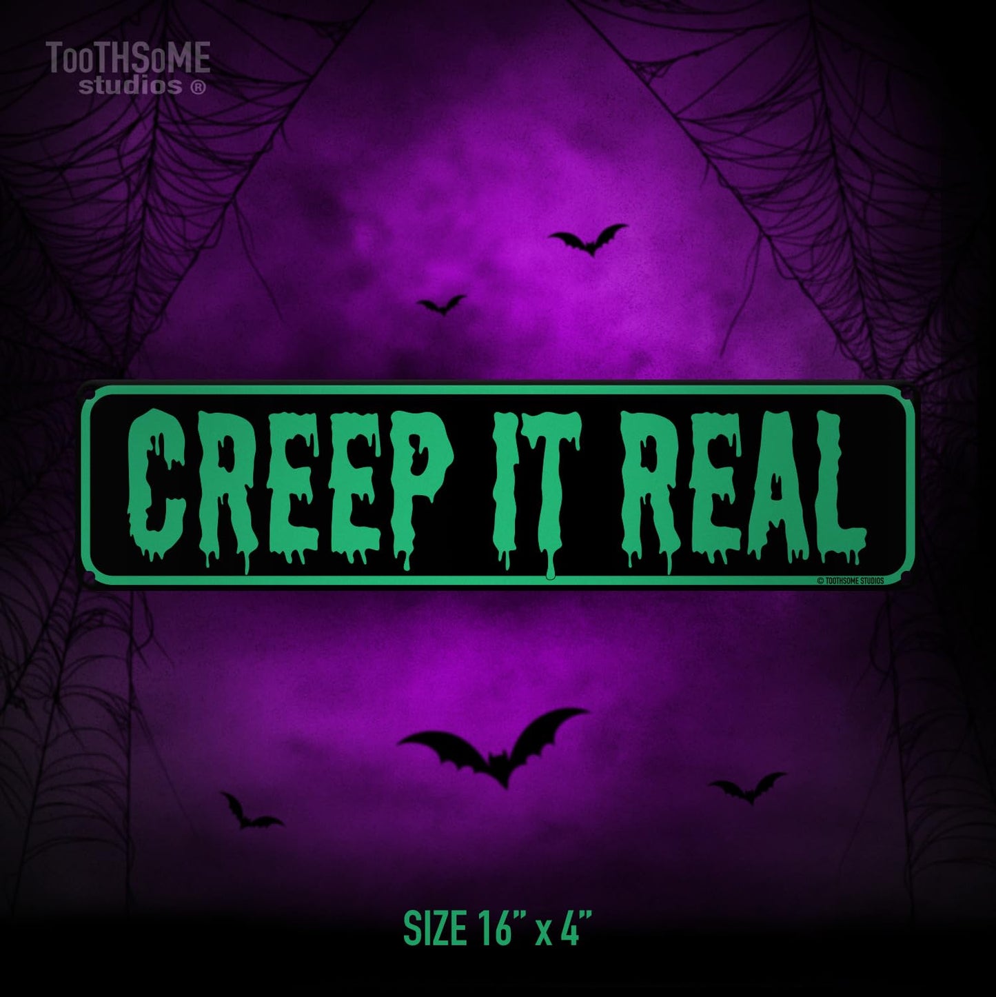 Creep It Real Halloween Theme Street Sign 16" x 4" Spooky Bar Game Room Home Man Cave Home Decor (CreepItRealStreet)