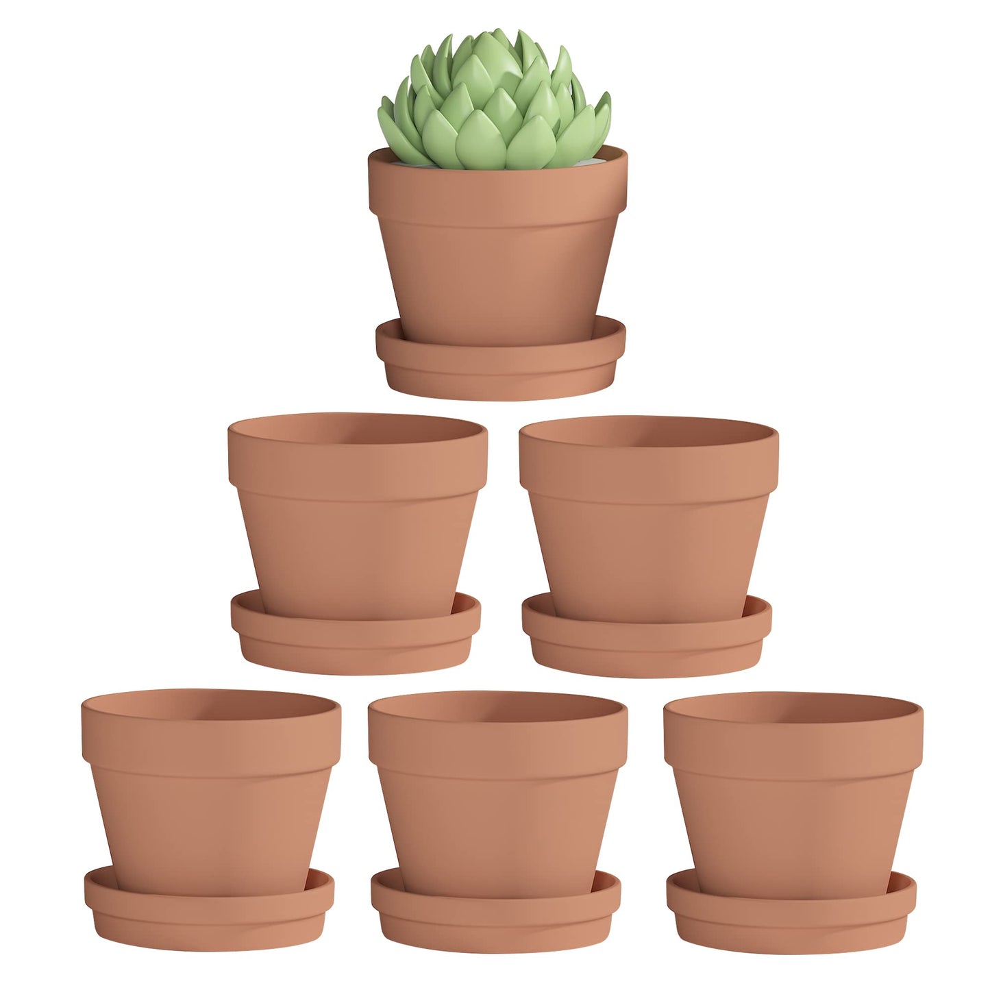 Fcacti 5.5 Inch Clay Pot for Plant with Saucer - 6 Pack Large Terra Cotta Plant Pot with Drainage Hole, Flower Pot with Tray, Terracotta Pot for Indoor Outdoor Plant