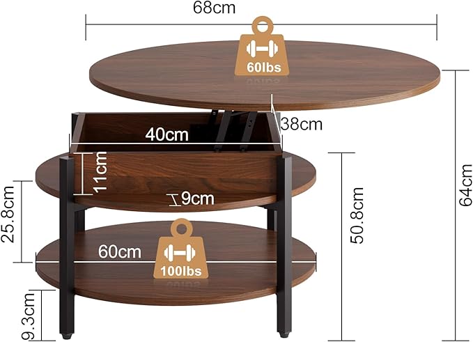 FABATO Round Lift Top Coffee Table