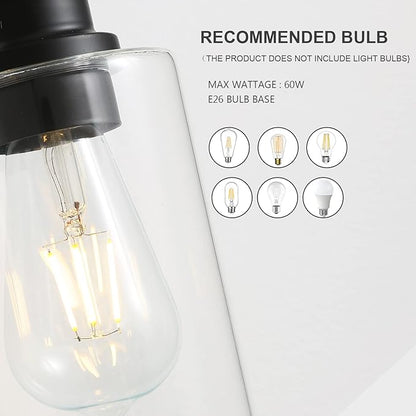 EMONG 4 Light Bathroom Vanity Light, Matte Black Bathroom Light Fixtures with Glass Shade, Modern Wall Sconces Lighting for Bathroom,Mirror,Farmhouse,Hallway