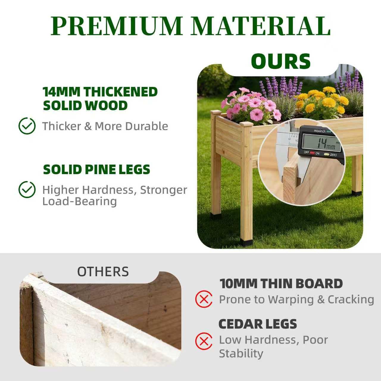 ZIENLIFE Wood Raised Garden Bed, 48x24x30in Elevated Wooden Planter Box with Legs Standing Growing Bed for Backyard, Patio, Balcony with Bed Liner, 200 Pound Capacity 3PCS