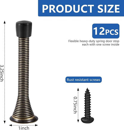 KISEER 12 Pack Spring Door Stops 3 1/4 Inch Flexible Heavy Duty Spring Door Stopper with RustProof Screw Rubber Bumper Tips (Oil Rubbed Bronze)