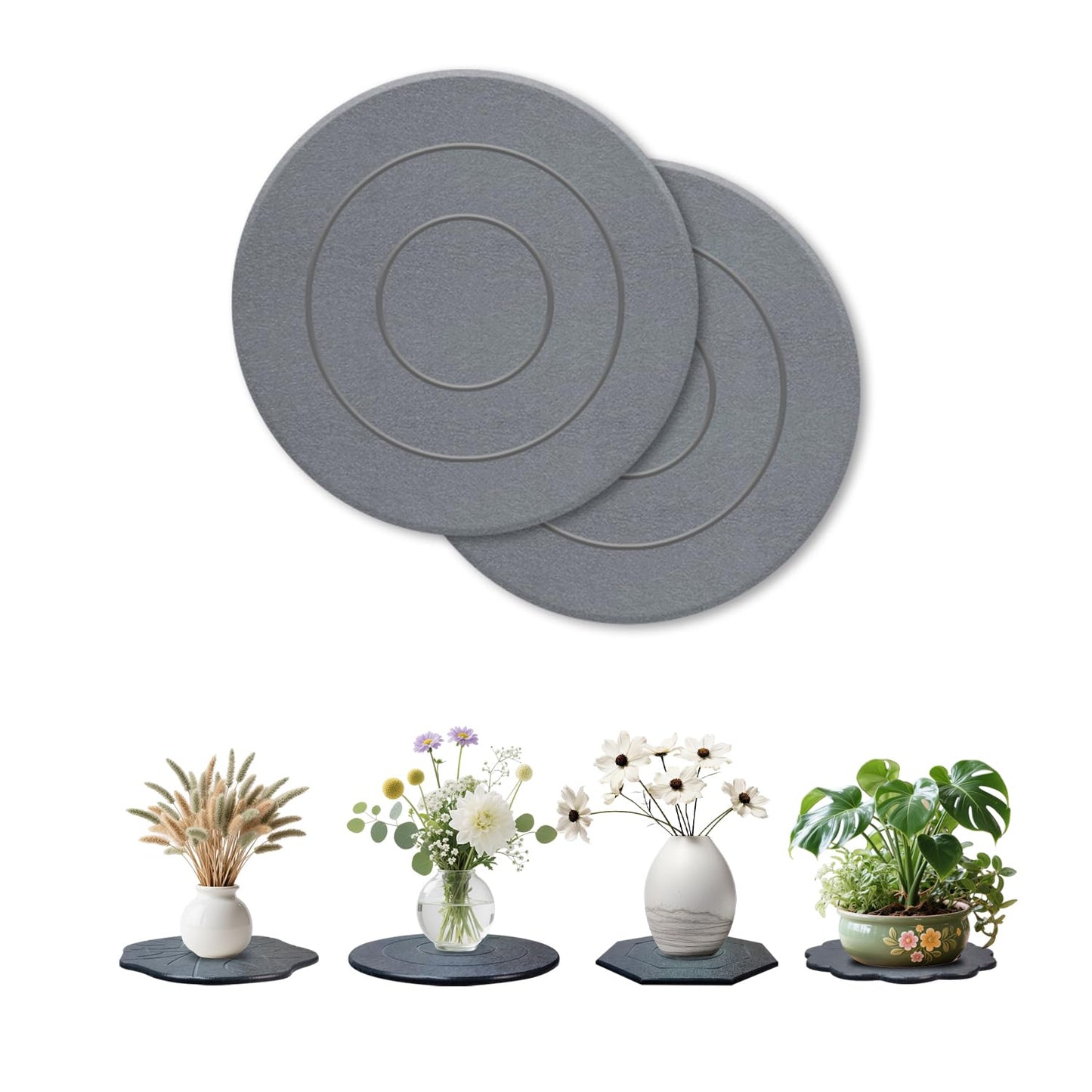 TBEECOZY Diatomaceous Earth Plant Saucer Instant Dry, 2 Pack 10 inch Super Absorbent Plant Trays for Pots, Plant Water Catcher Tray, Plant Drip & Drainage Tray for Indoor, Gray