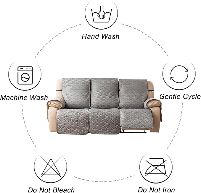 Genina Waterproof Couch Cover for Reclining Couch 3 Seater Non-Slip, Washable
