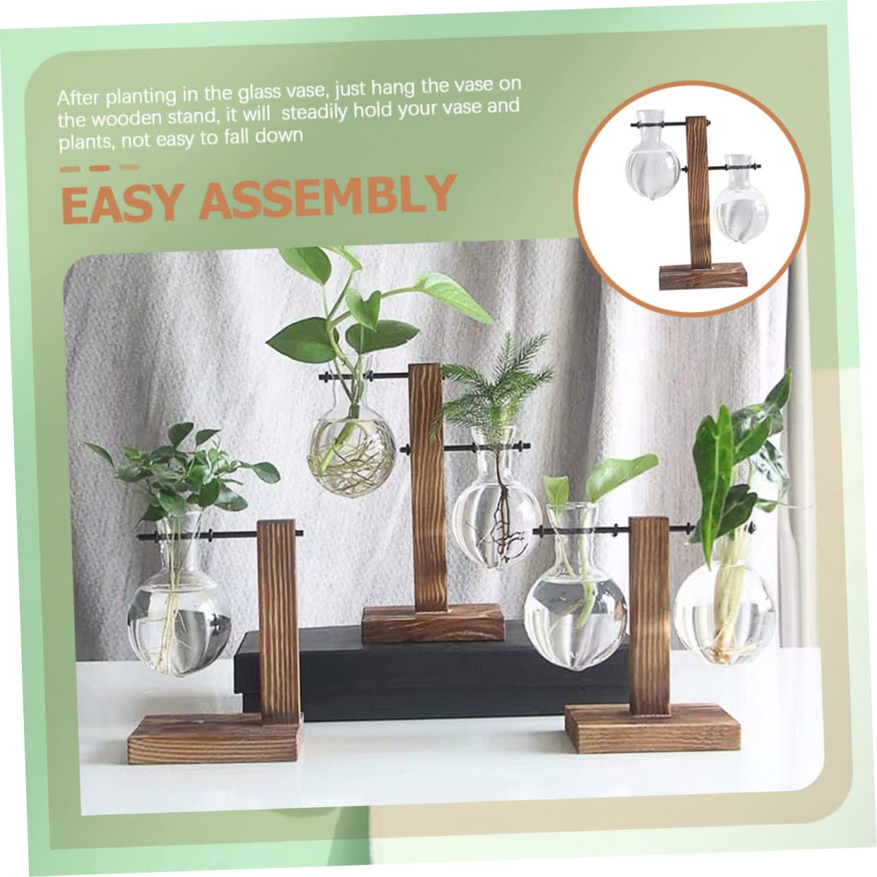 UPKOCH 2pcs Hydroponic Glass Vase with Wooden Stand Modern Terrarium Planter for Home Office Decoration Clean Sanitary Plant Display Elegant Desktop Ornament