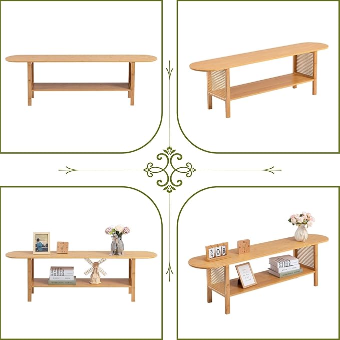 HollyHOME Bamboo TV Stand with Storage