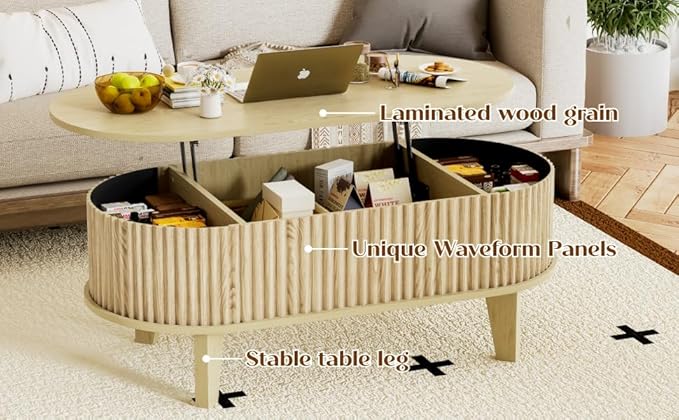 Oval Coffee Table with Lifting Top