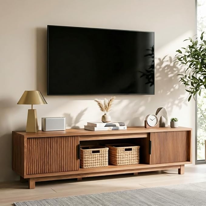 Alpen Fluted TV Stands for Living Room, Wood Television Media Cabinet for
