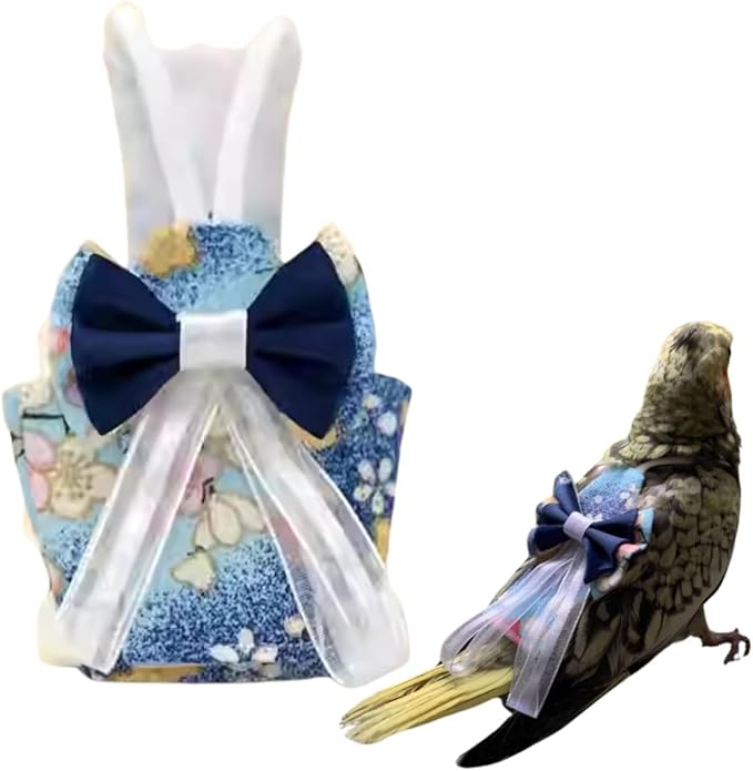 Bird Diaper Cockatiel Clothes Flight Suite, Reusable Parrot Nappy with Waterproof Inner Layer, Cute Pigeon Pants Urine Wet Suit Costume for Conure Macaw (Blue A,2XL)