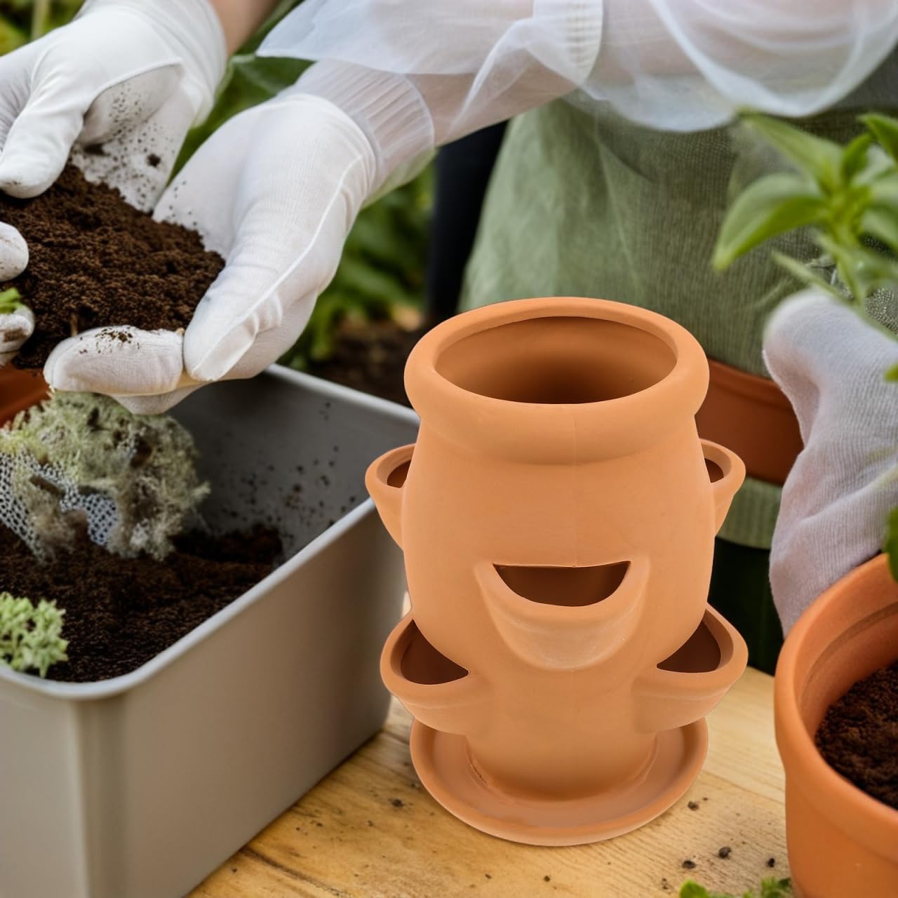 FAVOMOTO Strawberry Tower Planter Lightweight Terracotta Pot for Succulents Orchids Decorative Plants Vertical Planter for Gardening for Balconies