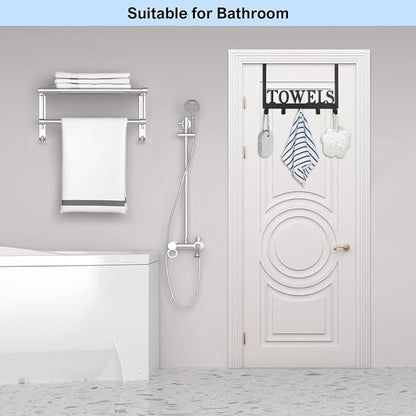 Azmoncy Over The Door Hooks, Towel Rack for Bathroom Towel Holder for Hanging Heavy Duty,Towel Hanger with 5 Hooks for Bedroom Bathroom Kitchen, Black