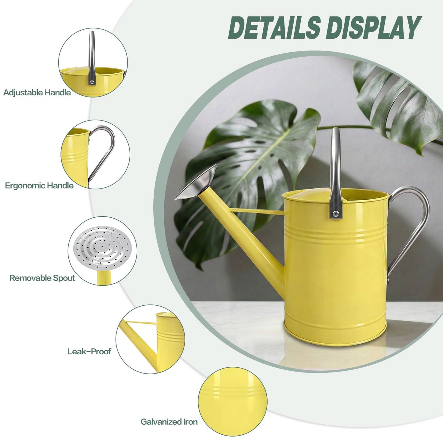 Metal Watering Can for Outdoor Plants, 1.7 Gallon Yellow Garden Watering Can for Flower, Houseplants, Galvanized Finish