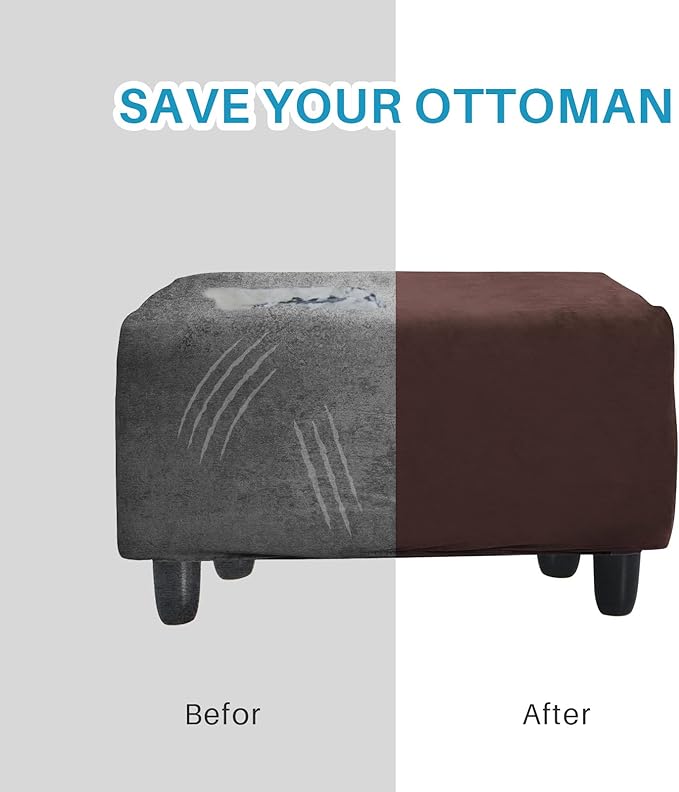 Ottoman Cover, Stretch Rectangle Velvet Ottoman Slipcovers of Foot Stool