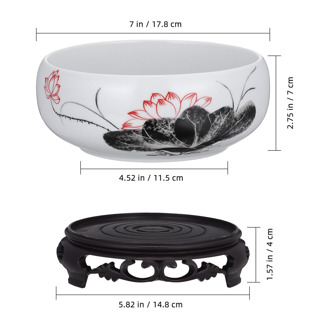 Gatuida Ceramic Bonsai Planter with Base, Hydroponic Flower Container, Water Lily Bowl, Lotus Planter for Home Decor, 6.69 x 2.75 x 4.13 Inch