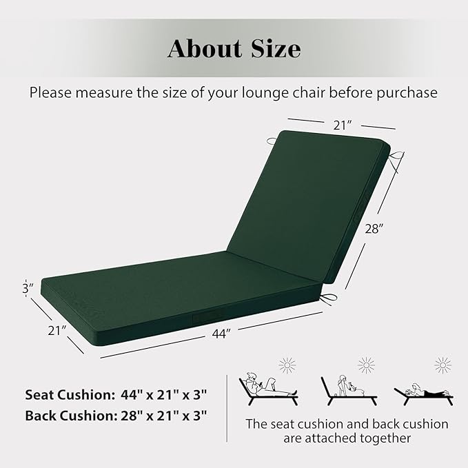 Chaise Lounge Cushions Outdoor, 4 Adjustable Ties Lounge Chair Cushions
