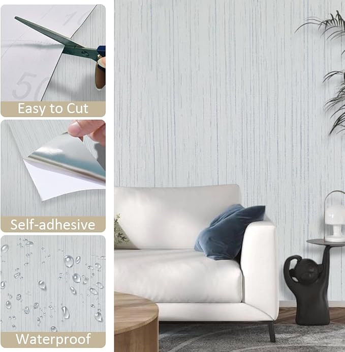 Beige Grey Grasscloth Peel and Stick Wallpaper 15.74" X 118.11" Boho Textured