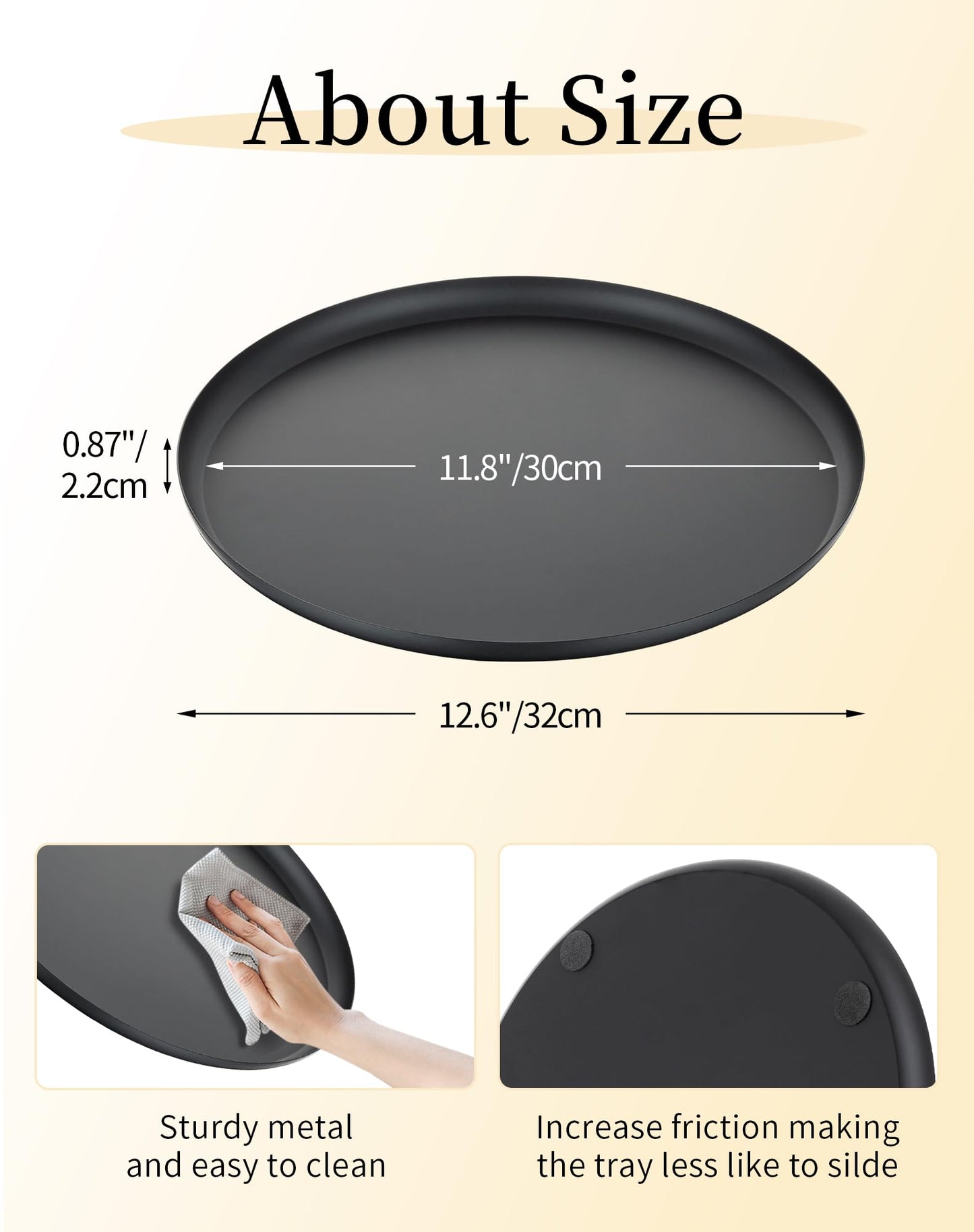 Romadedi Black Round Decorative Tray: Metal Candle Trays Decor for Coffee Table Centerpiece Large Modern Serving Tray for Kitchen Counter Farmhouse Home Decorations, 12.6 Inch