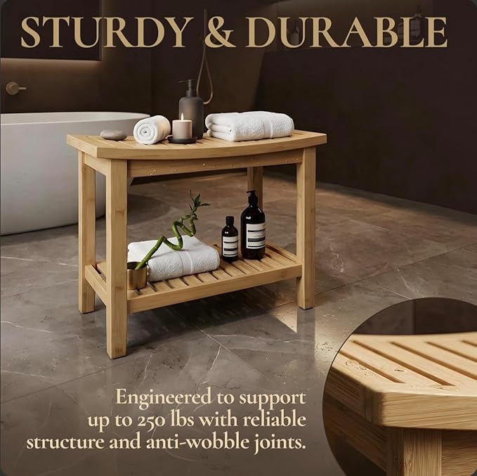 Bamboo Stool – Natural Wood Finish, Eco-Friendly Small Bench