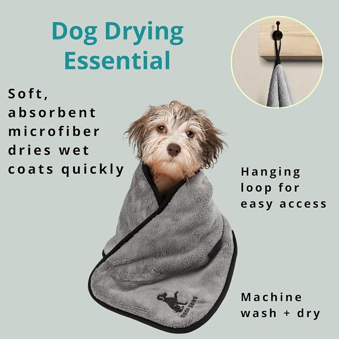 Microfiber Dog Towel & Paw Cleaner – Super Absorbent for Drying Dogs Large, Medium & Small, Quick Dry Pet Towels with Hand Pockets, Soft & Durable Puppy Towel, Machine Washable, Hanging Loop (Medium)