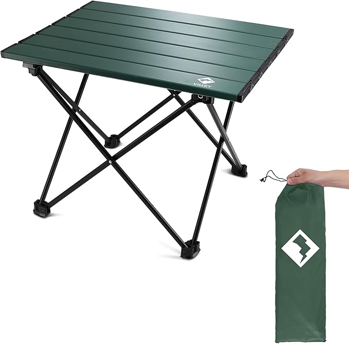 VILLEY Portable Camping Side Table, Ultralight Aluminum Folding Beach Table