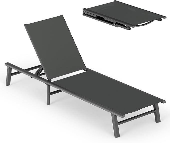 Ciokea Foldable Outdoor Lounge Chair, No Assembly Patio Chaise Lounge Outdoor