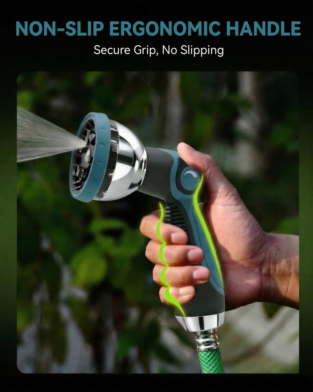 Solifo Garden Hose Nozzle Heavy Duty, Metal Water Hose Sprayer with 10 Adjustable Spray Patterns, Thumb Control On Off Valve, High Pressure Hose Nozzle for Watering, Cleaning, Car Washing & Pet Shower