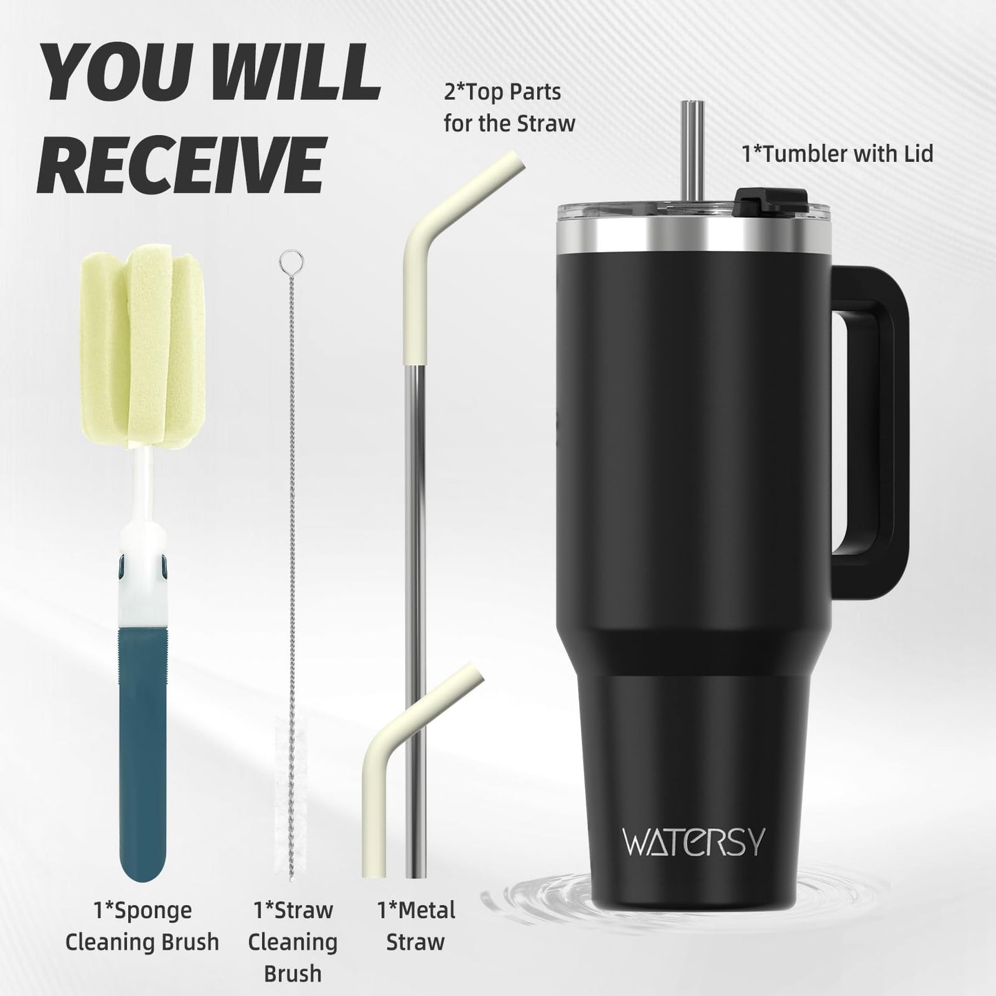 40 oz Tumbler with Handle,Tumbler with Lid and Straw,Double Wall Insulated Cup Stainless Steel Travel Mug(Cold for 34 Hours),Water Bottle for Iced Tea,Coffee,Cold Beverages(Black)